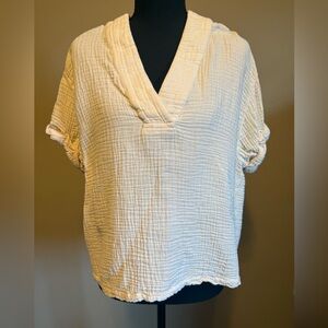 XIRENA Avery Gauze Top XS Oysterette Cotton V Neck Short Sleeve Blouse